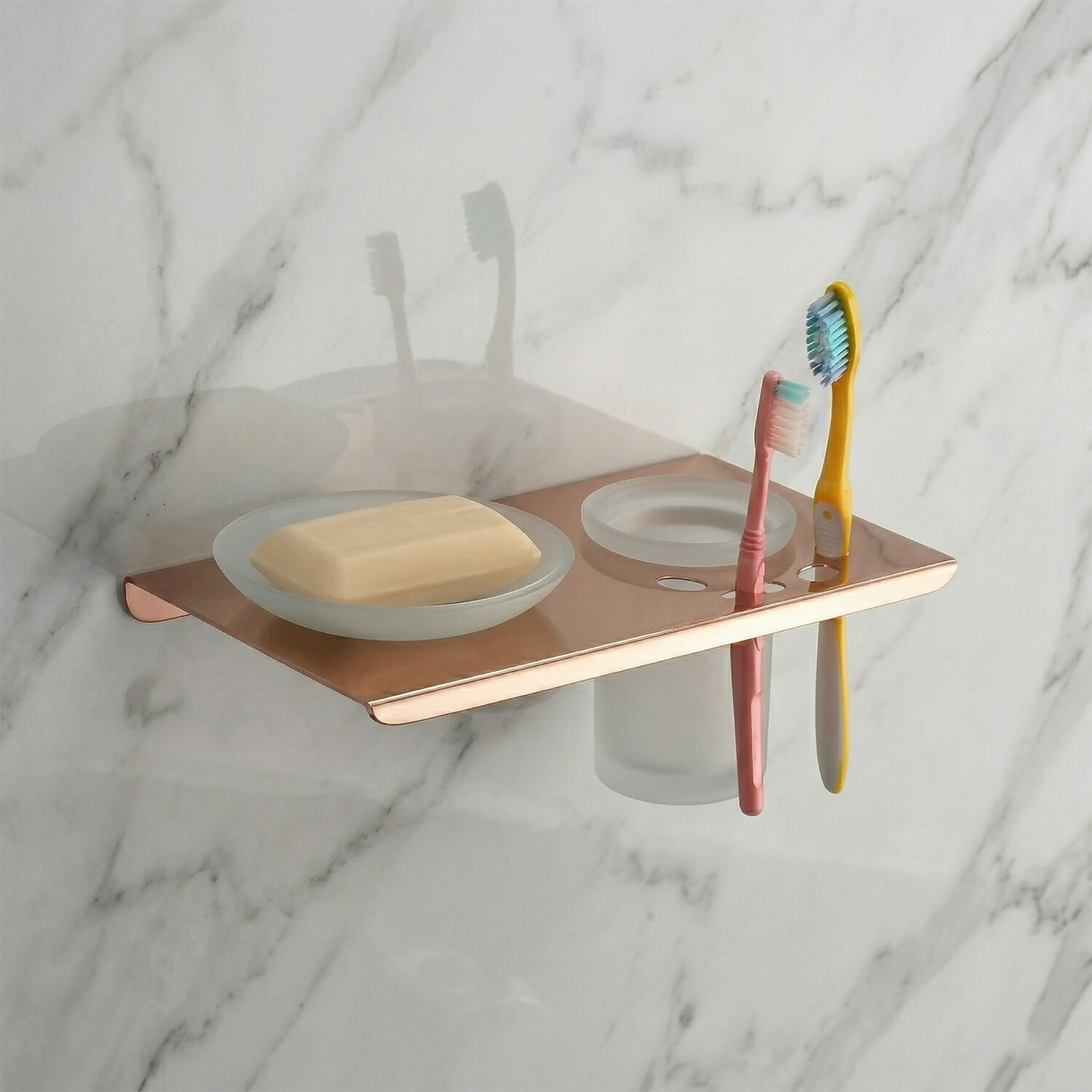 Premium Stainless Steel Wall Mounted Soap Dish with Toothbrush Holder Organizer