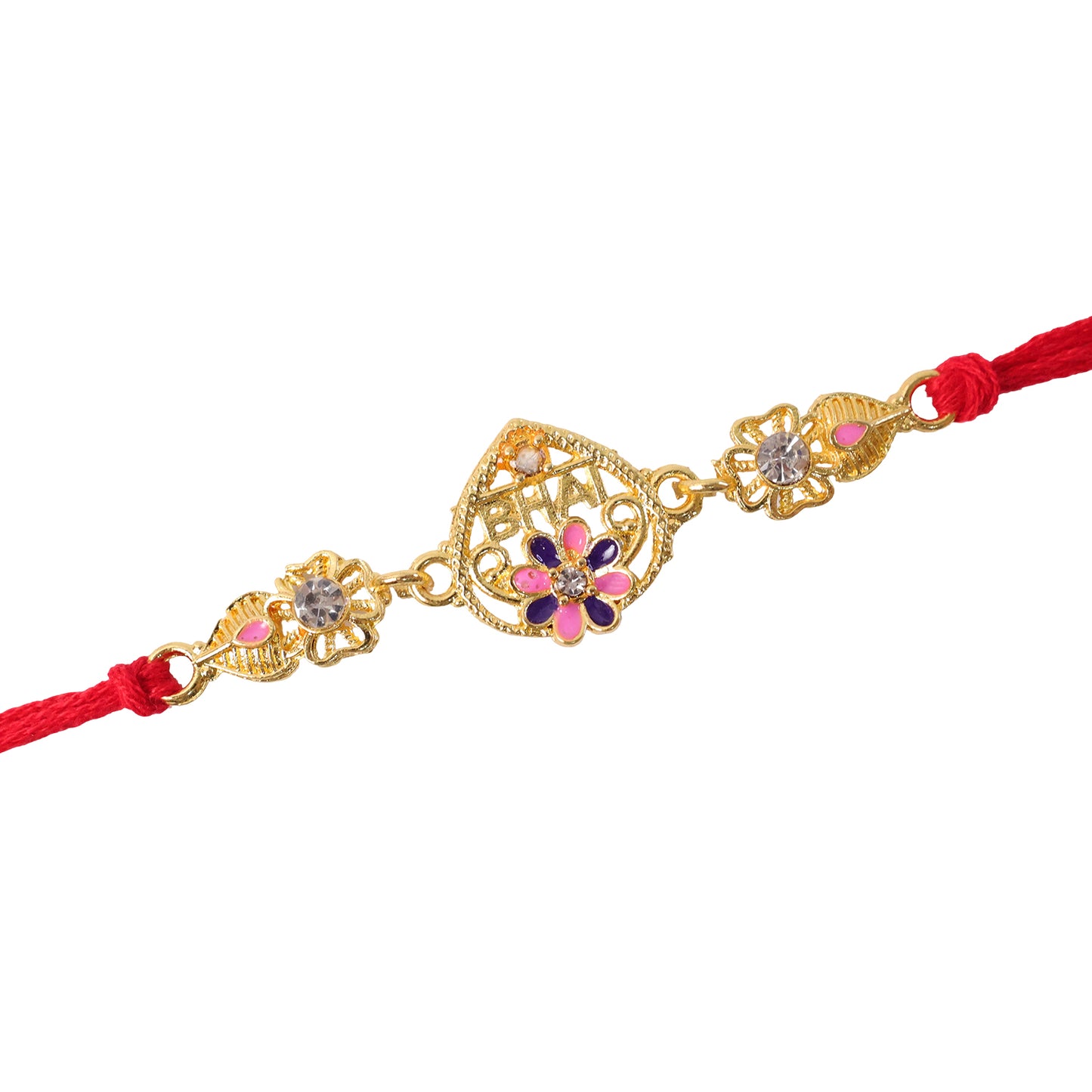 Festive Rakhi featuring Ornate Floral Charm, pearl accents and chain look for Gift