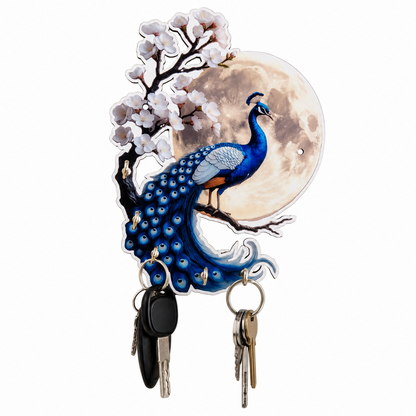 Stylish peacock design wooden key holder for home entrance