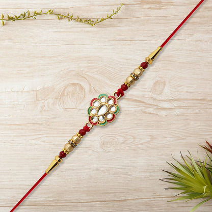 Kundan Work Floral Rakhi Elegant Traditional Raksha Bandhan Gift (10pcs)
