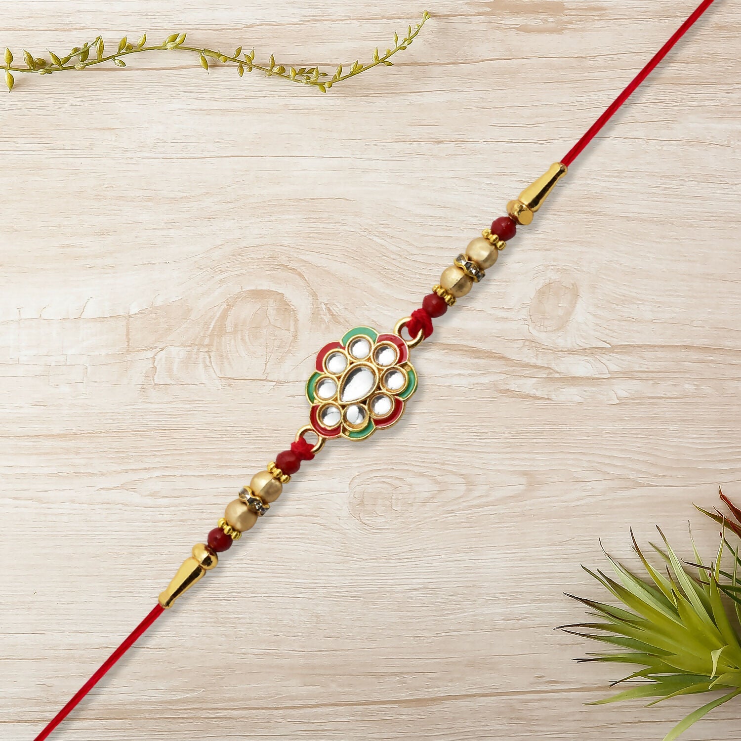 Kundan Work Floral Rakhi Elegant Traditional Raksha Bandhan Gift (5pcs)