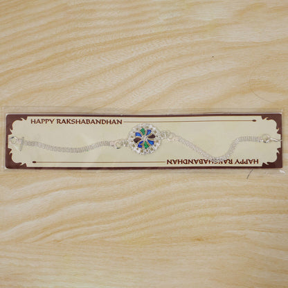 Round Meenakari Mandala Floral Enamel Crystal Silver Chain Rakhi (10pcs)