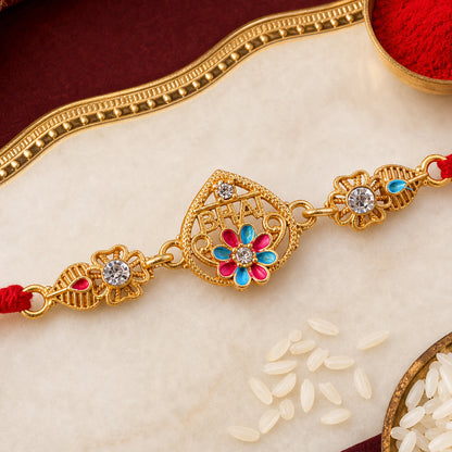 Designer Rakhi featuring BHAI Floral Plaque, clean frame and display look for Gifting