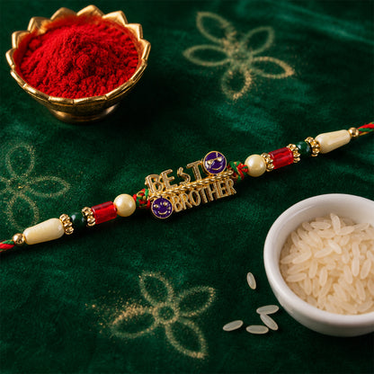 Best Brother Text Charm Rakhi with Pearl and Multicolor Beads
