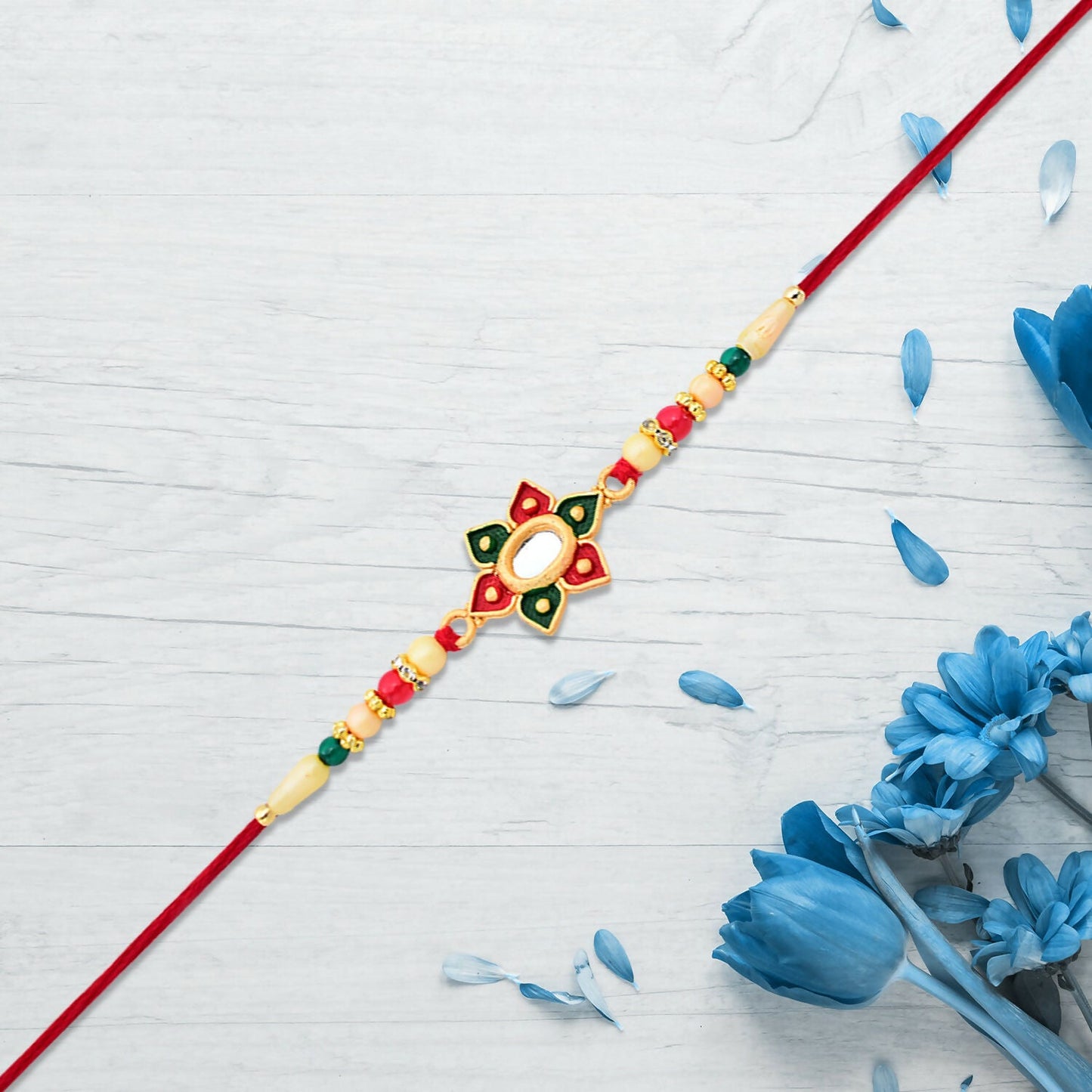 Floral Rakhi with Multicolor Stone Work Elegant Raksha Bandhan Gift (10pcs)