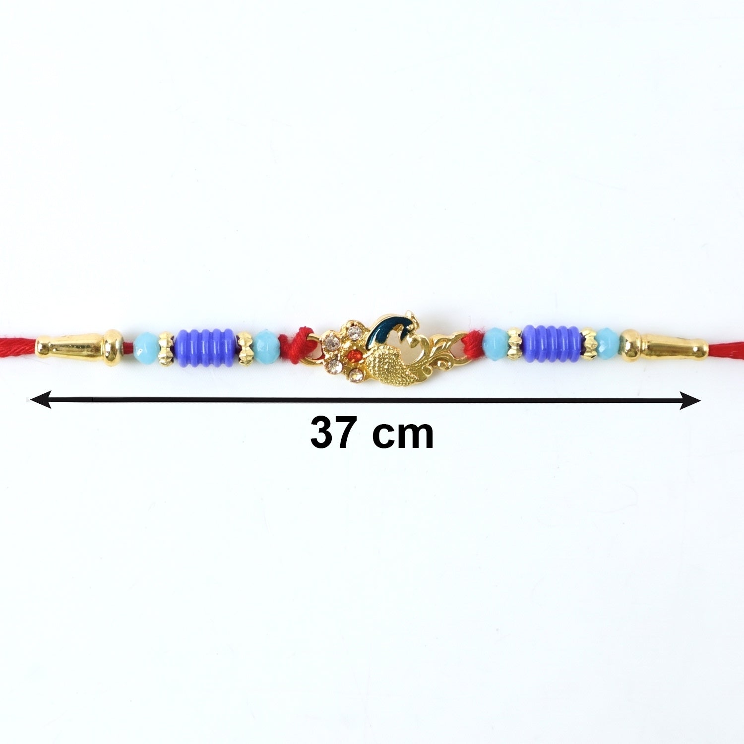 Hand holding Antique Mini Peacock Designer Rakhi showcasing softness