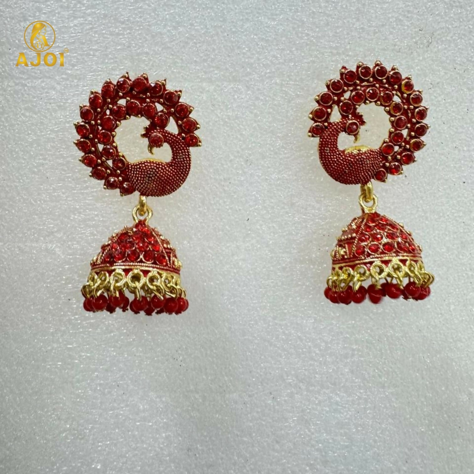 Premium Red Stone Bridal Jhumka Earrings