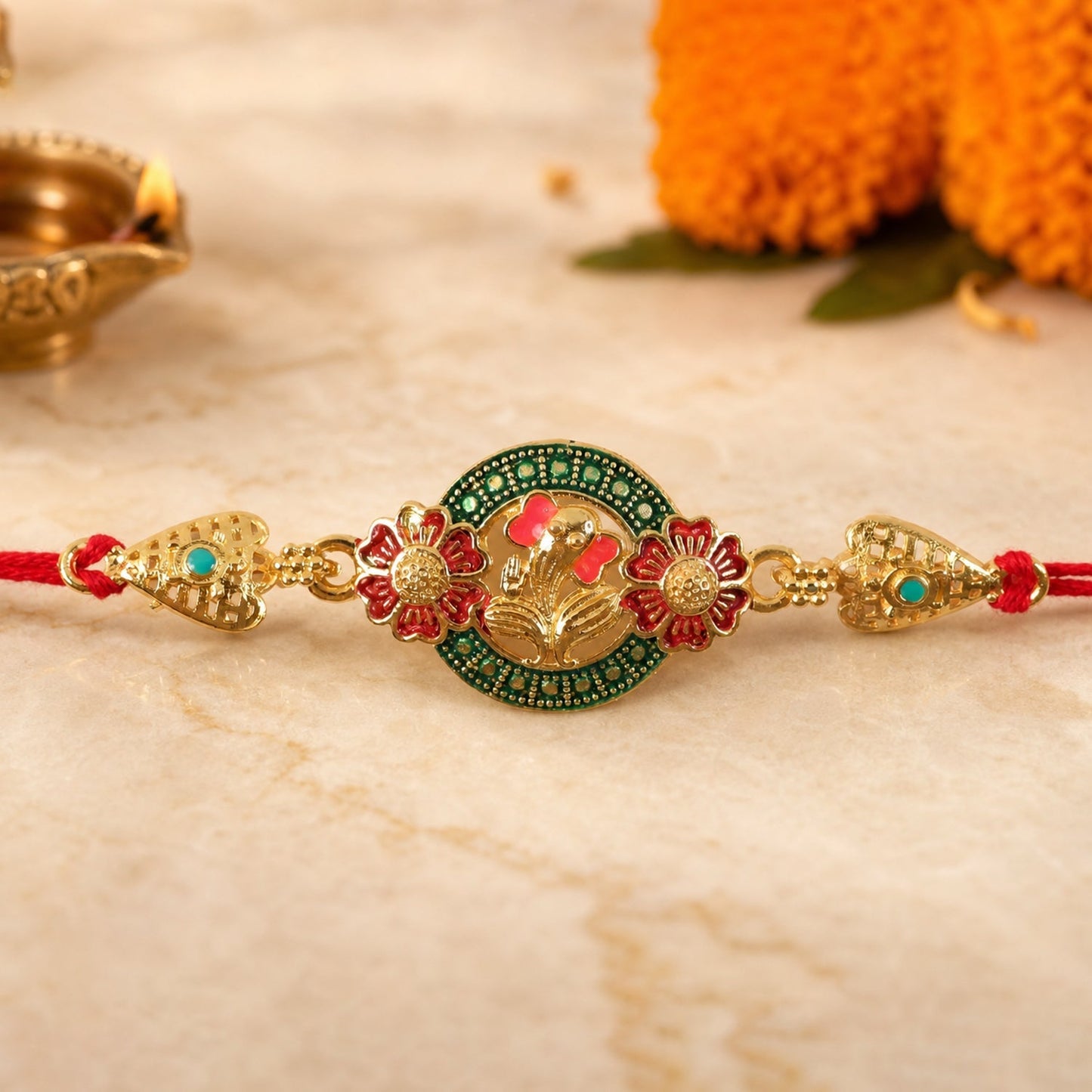 Ganesha Rakhi Kundan Beaded Floral Designer for Brother (10pcs)