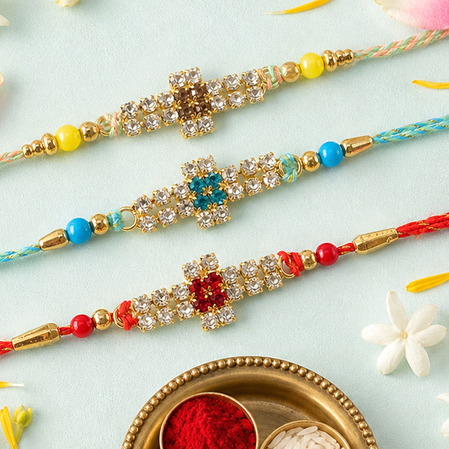 Cross Motif Stone Band Rakhi for Brother Gifting (Pack of 6)