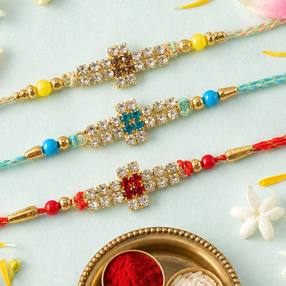 Cross Motif Stone Band Rakhi for Brother Gifting (Pack of 6)