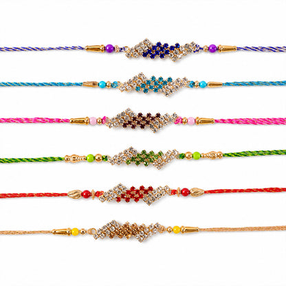 Diamond Lattice Stone Rakhi for Brother Gifting (Pack of 6)