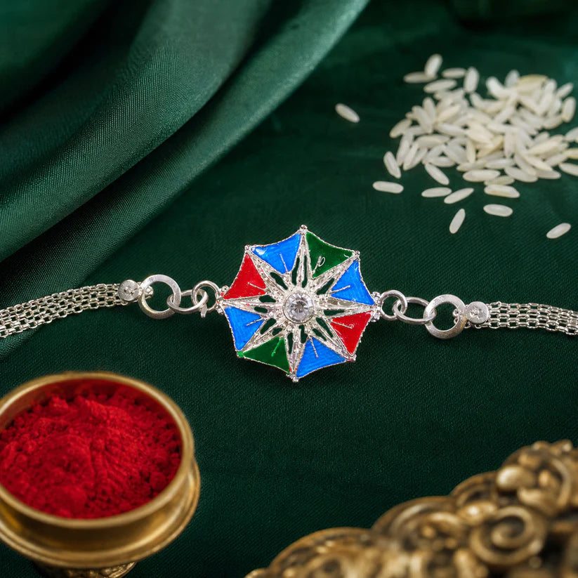 Star Shaped Rakhi Vibrant Central Stone for Raksha Bandhan (5pcs)