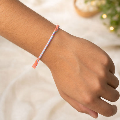 Blue-Pink-Orange Twisted Cord Rakhi with Beadless Minimal Design