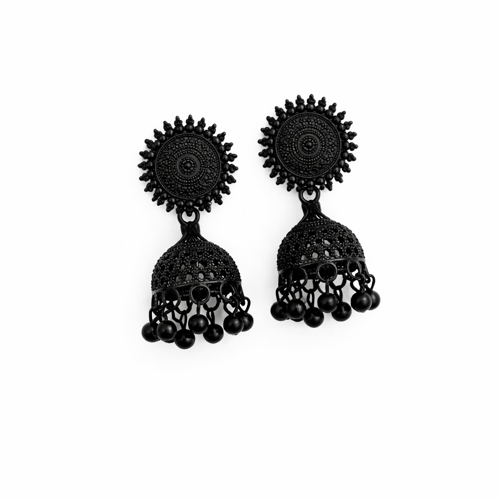 Black Oxidised Jhumka Earings