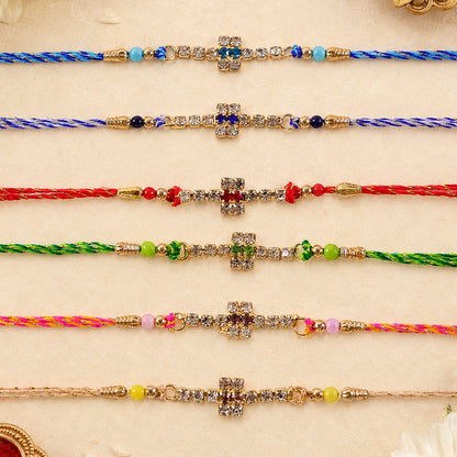 Classic Cross Motif Rakhi with Side Bead Accents (Pack of 6)