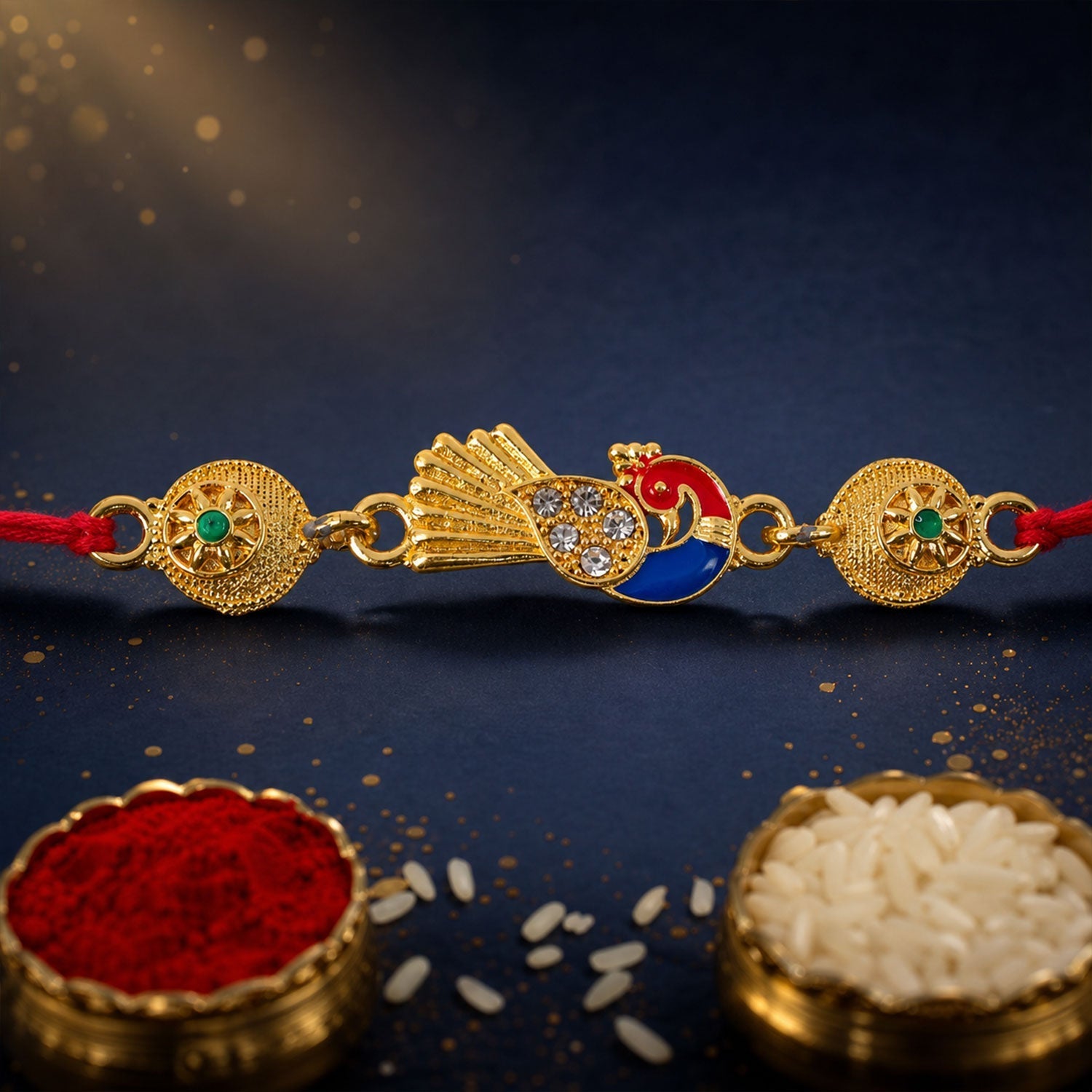 Peacock Charm Rakhi Stone Beaded Traditional Design (5pcs)