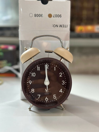 Retro Twin Bell Loud Alarm Clock for Bedroom | Brown Vintage Table Clock | Quartz