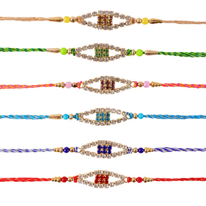 Open Oval Frame Rakhi with AD Stone Detailing (Pack of 6)