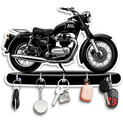 Bike Design Royal Enfield Style Wooden Key Holder with 5 Hooks