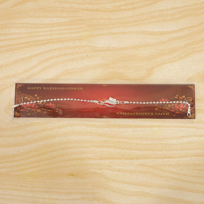 Bro Leaf Crystal Studded Enamel Silver Chain Designer Rakhi