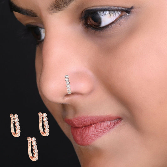 CZ Stone U-Shaped Nose Clip/Non-Piercing Nath/Press Nose Ring Combo Pack of 3