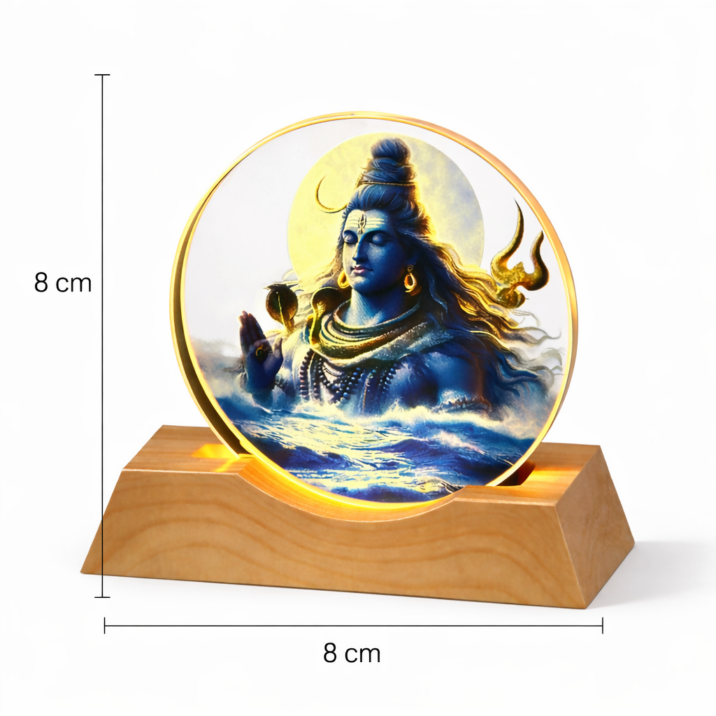 Lord Shiva Acrylic LED Night Lamp with Wooden Base | Devotional Light
