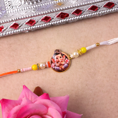 Ganesha Photo Rakhi with Chocolate Almonds, Pack of 3