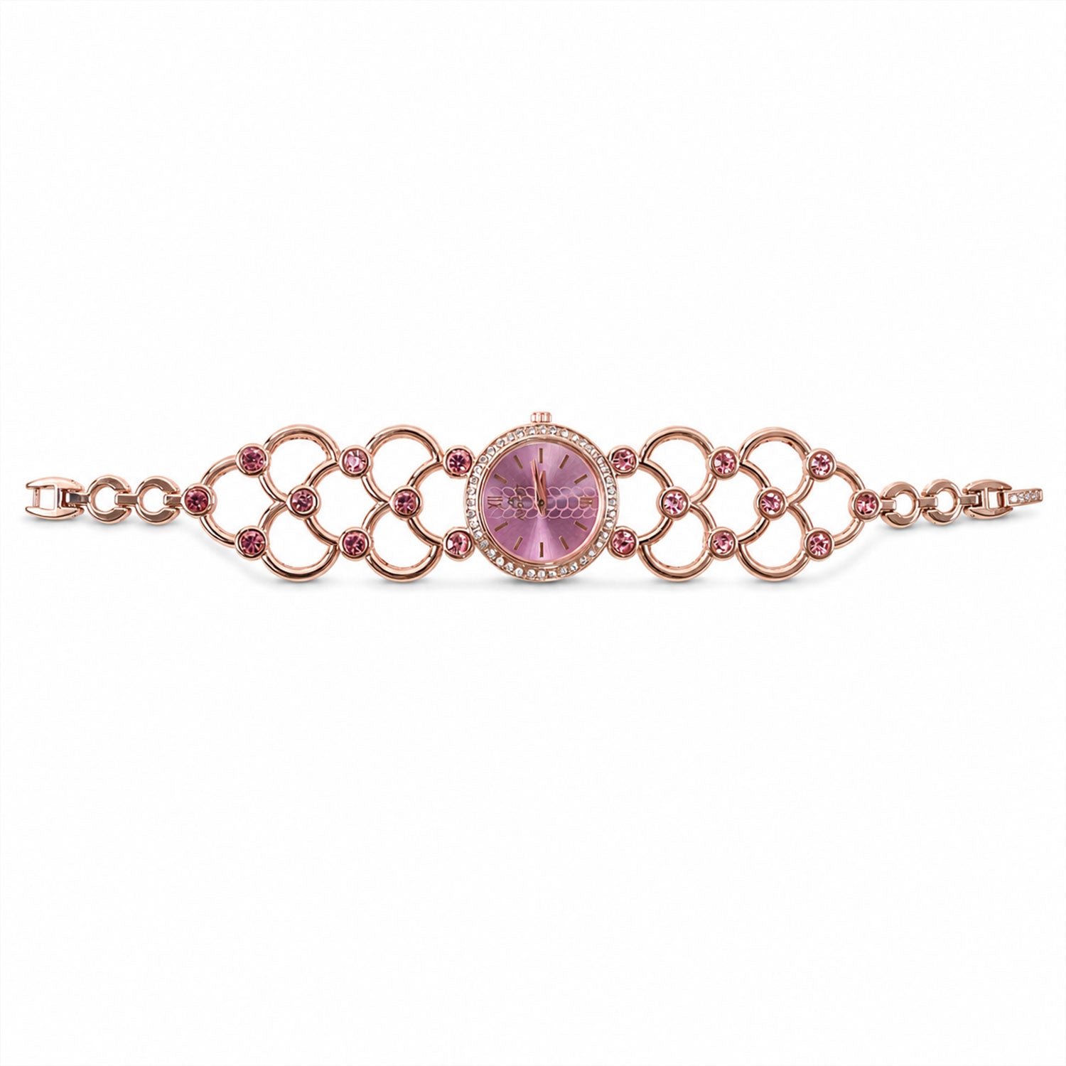 Rose Gold Round Shape Dial Watch with Crystal Bracelet Style Strap for Women