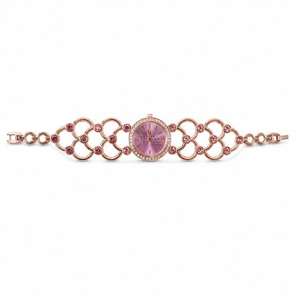Rose Gold Round Shape Dial Watch with Crystal Bracelet Style Strap for Women