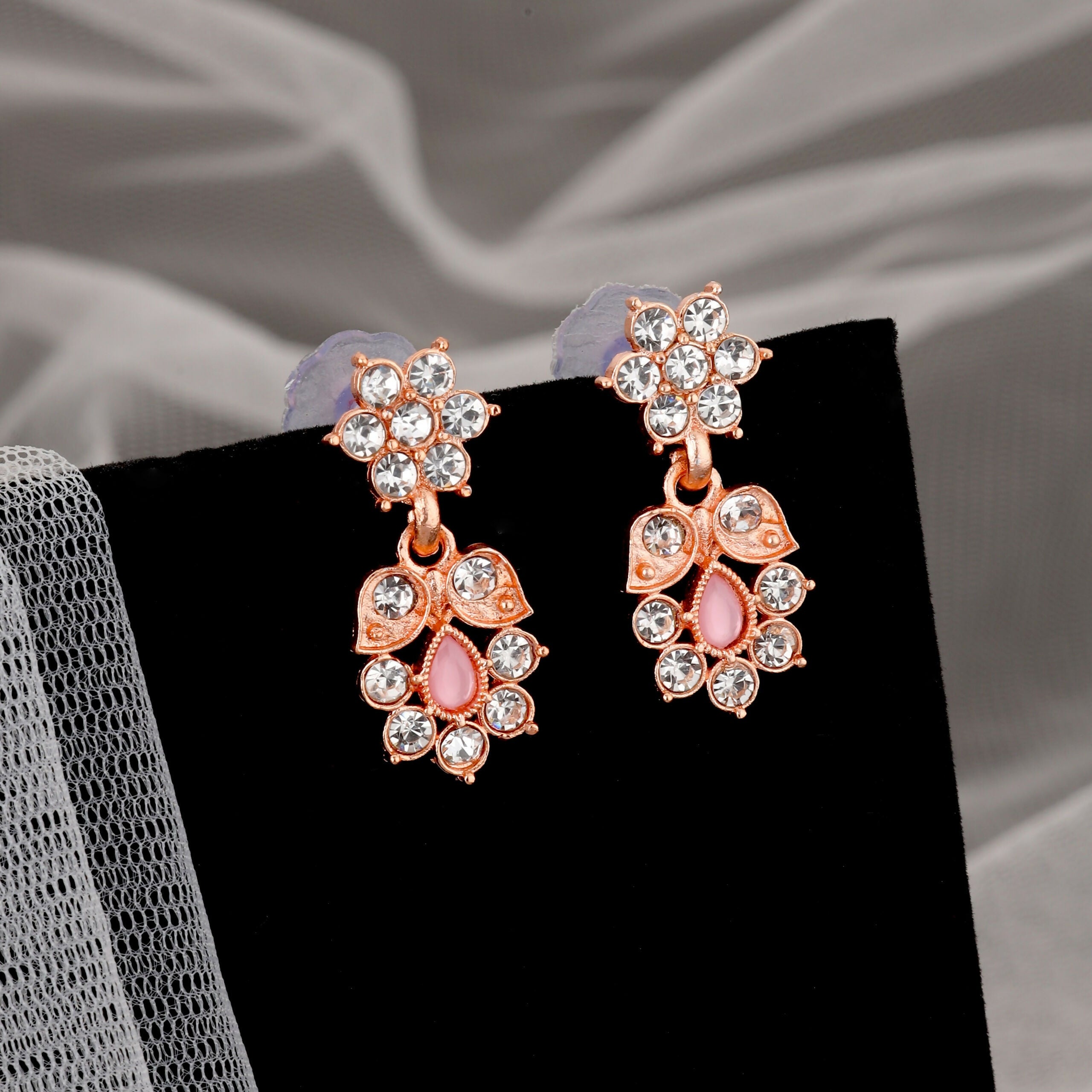 Floral Jewellery Set – Rose Gold-Toned Pink Petal Design