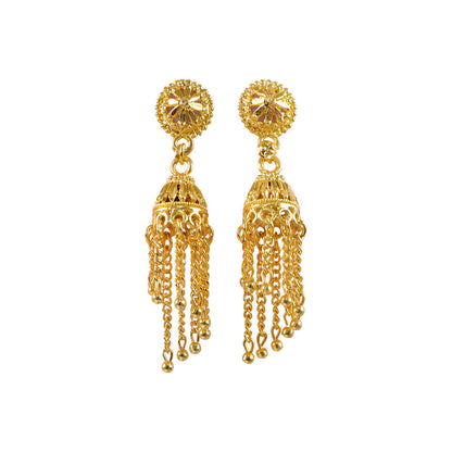Pair of traditional long chain jhumka earrings in gold plating