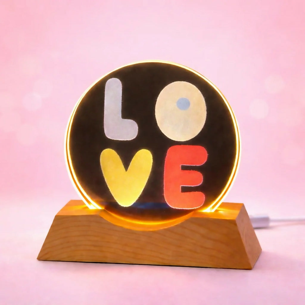 LOVE LED Acrylic Lamp with Wooden Base Decorative Night Light