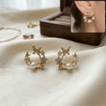 Pearl Wreath Stud Earrings – Elegant Gold-Tone for Women
