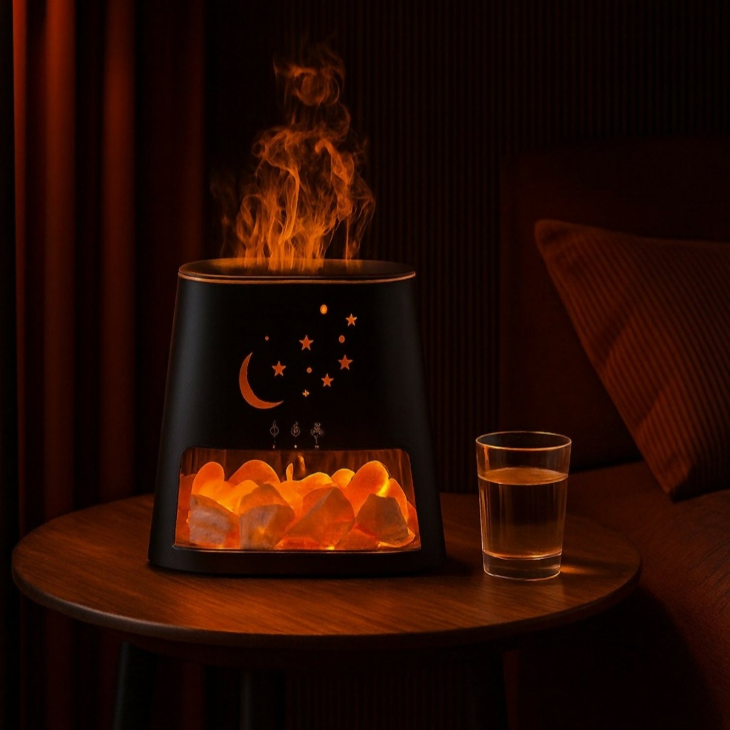 Moon & Stars Flame Aroma Diffuser with Himalayan Salt Rocks & Remote
