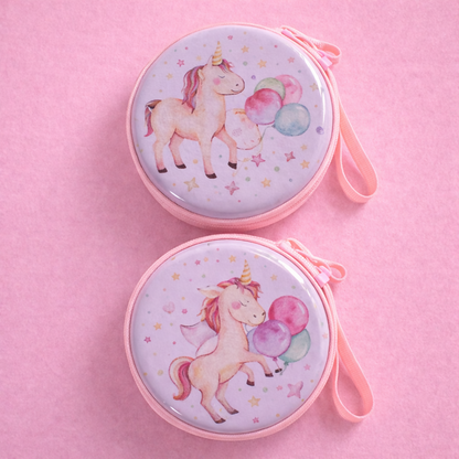 Unicorn Print Round Coin Pouch with Zipper & Wrist Strap for Kids and Gifting(DESIGN MAY VARY)