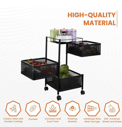 Kitchen trolley placed in small kitchen space with ventilated baskets
