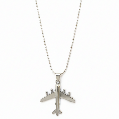 Stylish Aeroplane Shape Silver Tone Pendant Necklace for Men
