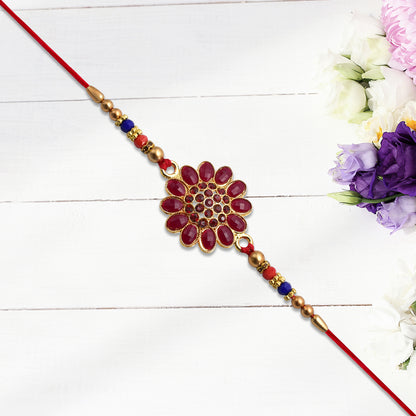 Red Floral Stone Rakhi