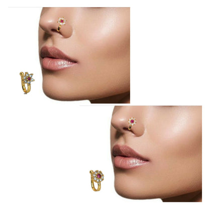 CZ Flower & Line Non-Piercing Nose Ring/Nath Combo Set Combo Pack of 5