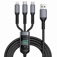 3-in-1 Braided USB Charging Cable with 100W PD Fast Charging Digital Display