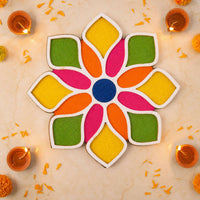 Reusable Wooden Rangoli Stencil Set with 4 Floral Designs for Diwali & Pooja Decor