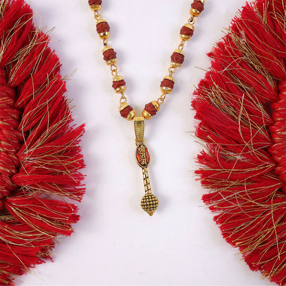 Ram Naam Gada Gold Pendant & Rudraksha Mala