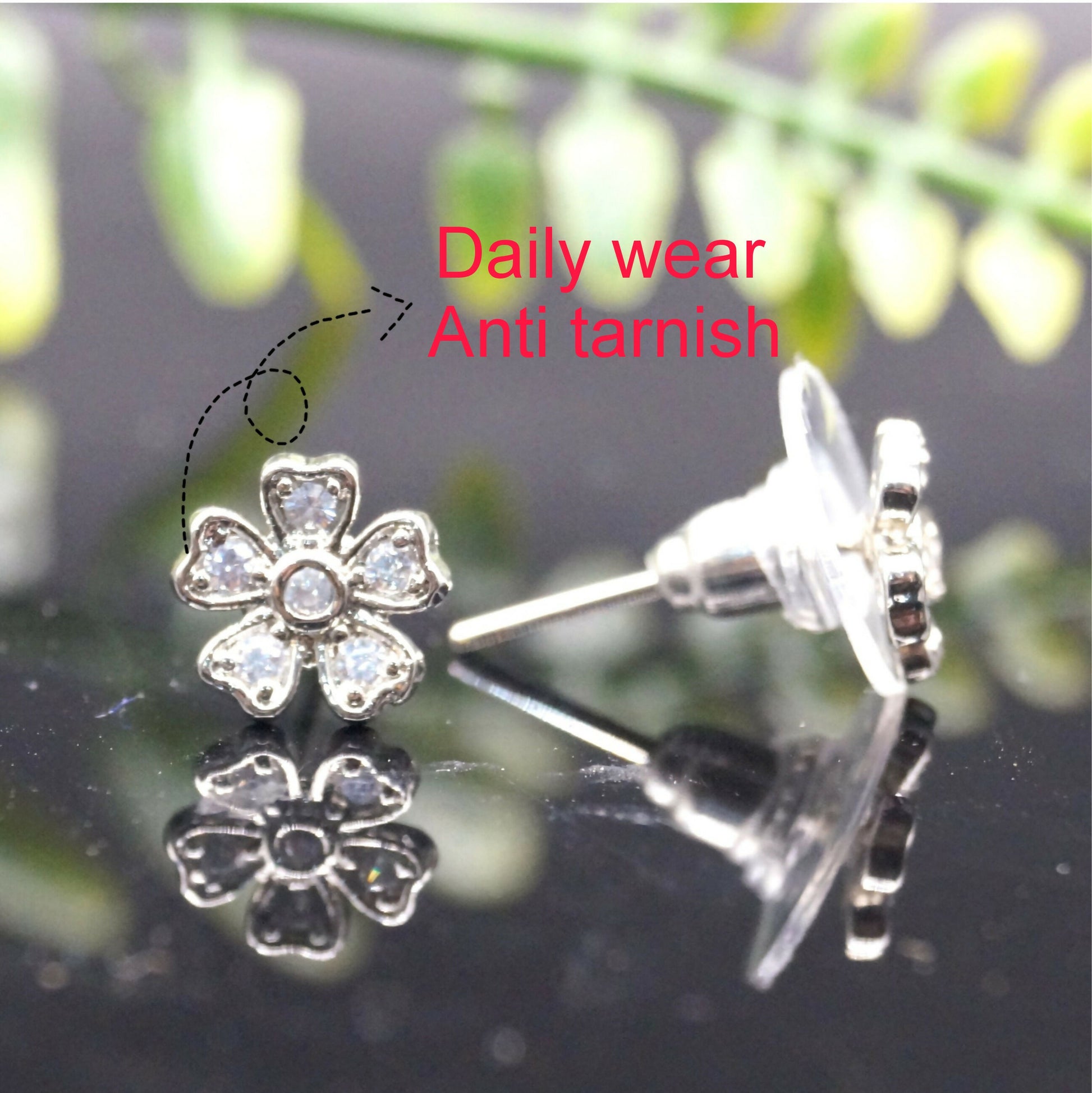 Sterling Silver AD Flower Stud Earrings - Dainty Floral Blossom Jewelry for women and girls