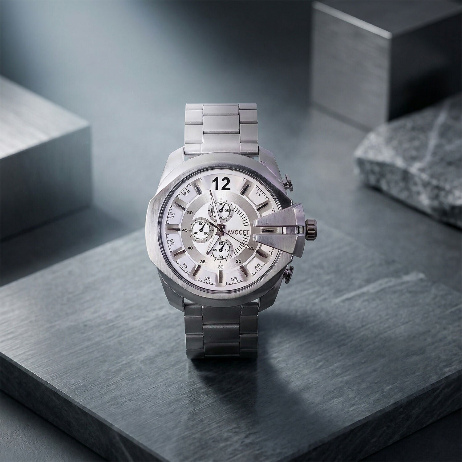 Premium Silver Analog Chronograph Style Wrist Watch for Men