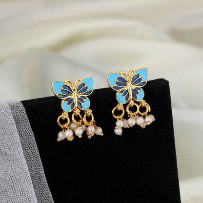 Gold-Plated Meenakari Butterfly Motif Necklace and Earring Set