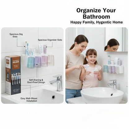 Toothbrush Holders & Storage Rack with 4 Cute Cartoon Cups