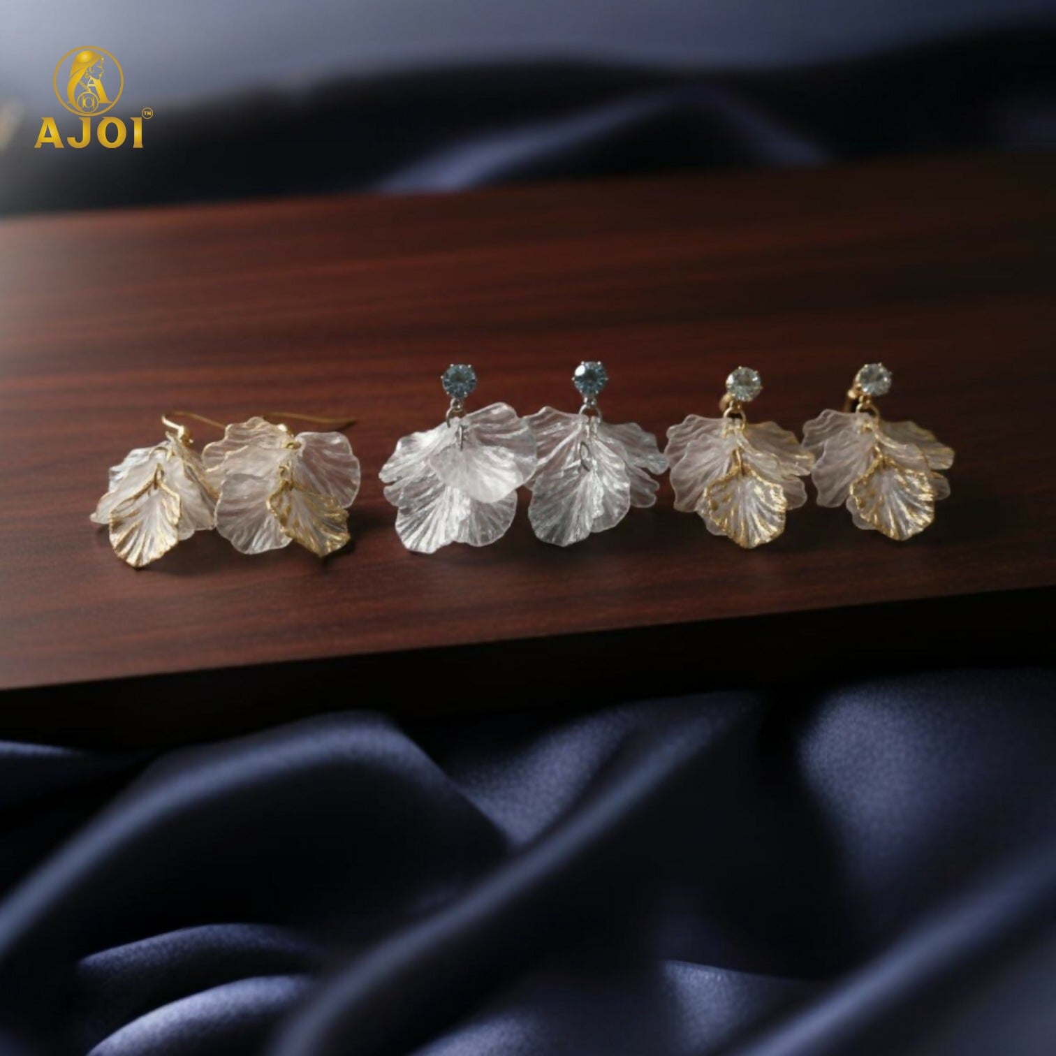 Transparent Leaf Design Drop Earrings Combo (3 Pair Set)