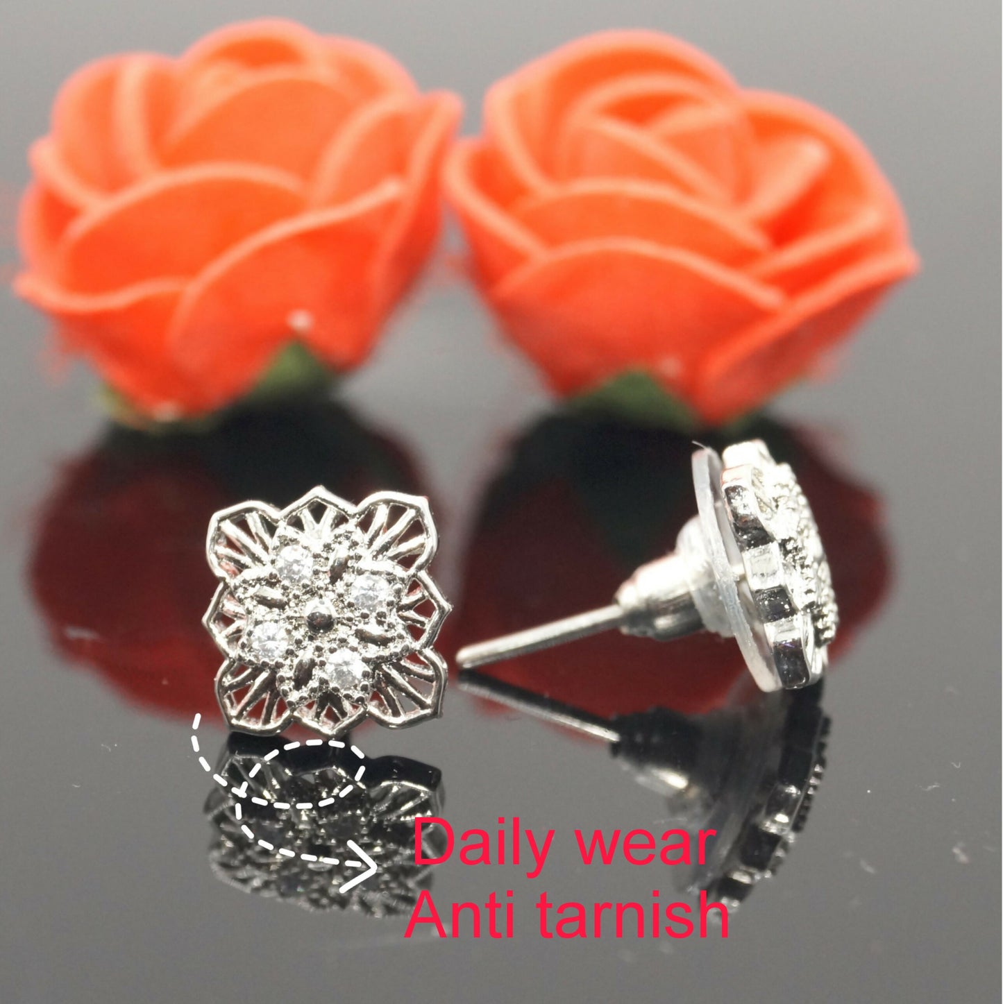 Filigree Diamond Cluster Stud Earrings for women and girls
