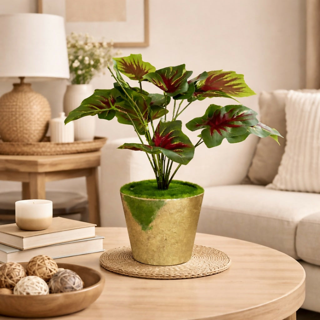 Artificial Decorative Leaf Plant with Pot for Home & Office Table Décor