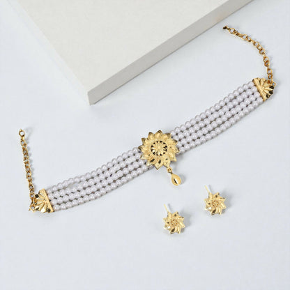 Gold-Tone Ruby & Crystal Choker with Faux Pearl Drops